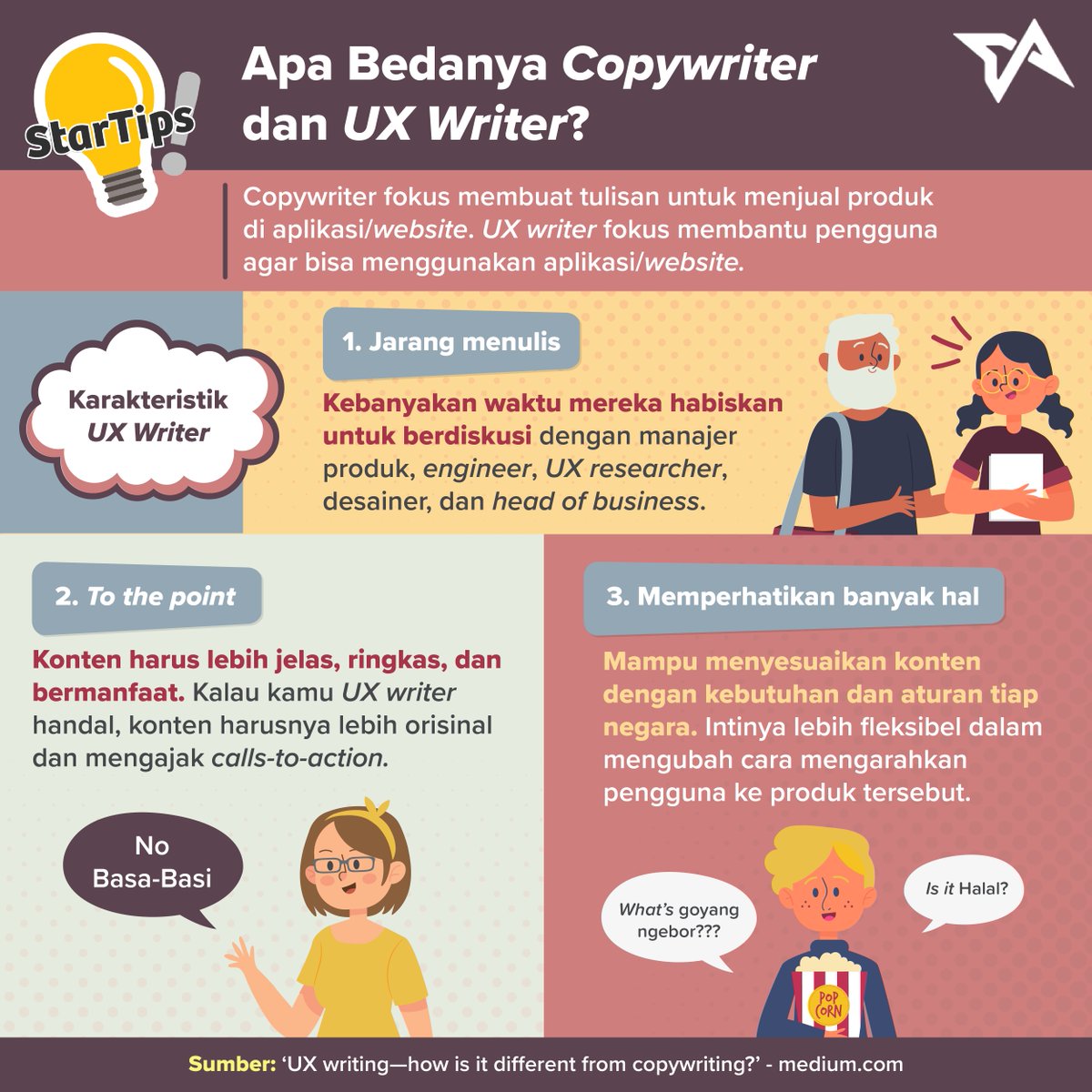 TechinAsia_ID's tweet photo. Nah, kalau kamu ingin berprofesi sebagai UX writer atau copywriter nih?
#UX #Copywriter #Startuplife #TechinAsiaID https://t.co/eJxXXJMrr1