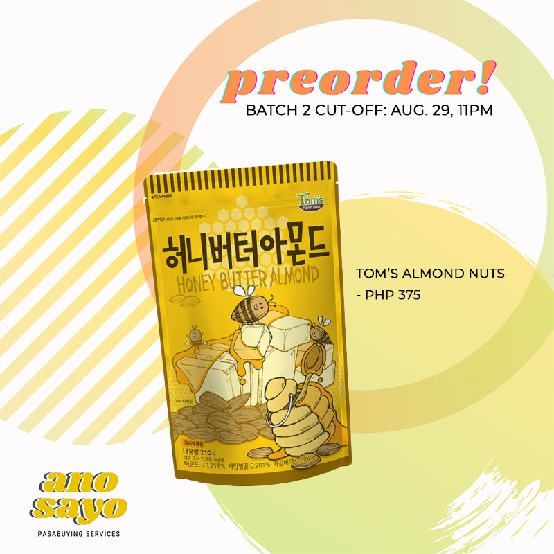 anosayo__'s tweet photo. We can buy your favorite snacks too! 🤤
Almond nuts - PHP 375/pc but you can get it for only PHP 345 each, 5pcs minimum ✨

#anosayo #pasabuyph #preorder #saleph #ordernow #koreanfood #almondnuts #snacksph https://t.co/wDIkdlH7Kp