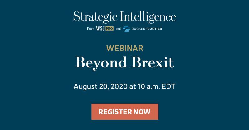 The UK is barreling toward a cliff edge as the end of the #Brexit transition period approaches. Join us for a #webinar with <a href="/WSJ/">The Wall Street Journal</a> during which <a href="/FrontierMarkets/">Dan Keeler</a>, <a href="/MBozadzhieva/">Martina Bozadzhieva</a> and @mmcnameefsg will discuss the impact that this will have on firms. Register: bit.ly/30vqvUw