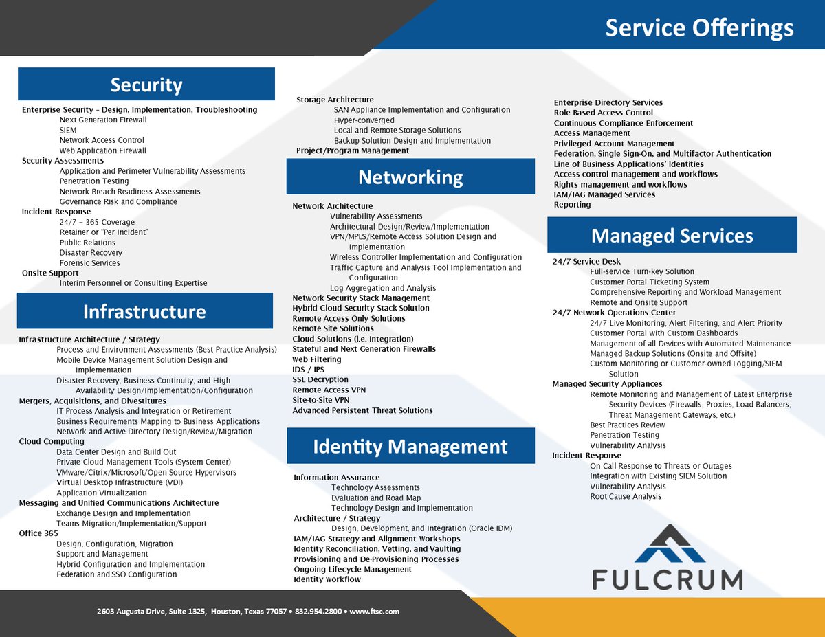 Fulcrum (@fulcrumtsc) on Twitter photo You may know Fulcrum Technology Solutions, LLC for our #cybersecurity skills, but have you seen the work of our #Networking team?! Our guys can handle your biggest challenges, from Remote & Cloud Solutions, to your entire Network Architecture. Learn more: info@ftsc.com
#Network You may know Fulcrum Technology Solutions, LLC for our #cybersecurity skills, but have you seen the work of our #Networking team?! Our guys can handle your biggest challenges, from Remote & Cloud Solutions, to your entire Network Architecture. Learn more: info@ftsc.com
#Network
