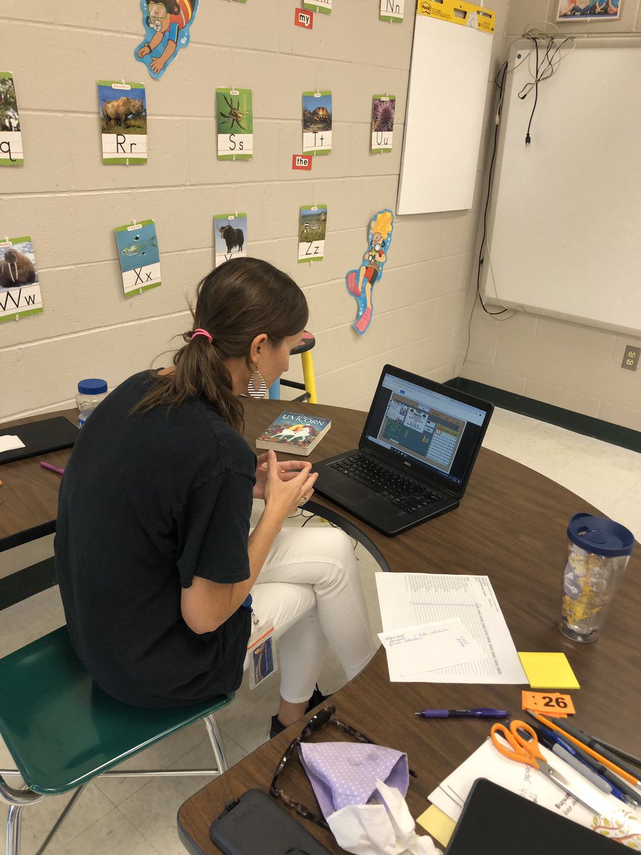 SES__Principal's tweet photo. First grade teachers @ SES teach via remote learning. https://t.co/BZK3iNeRJ3