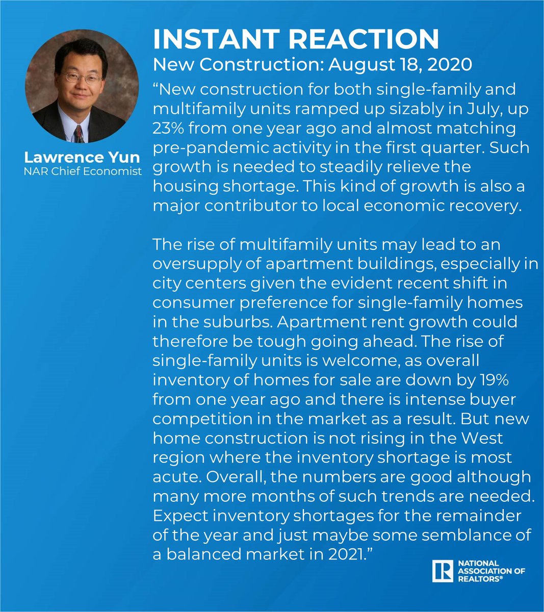 NAR Chief Economist Lawrence Yun reacts to July's new construction numbers.