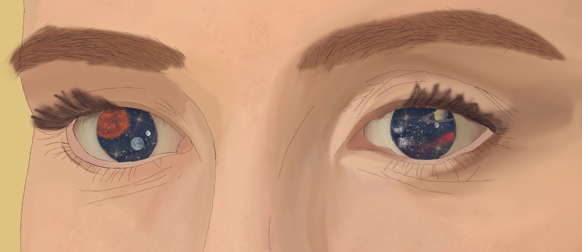 ebrucey_bonus's tweet photo. She sees universes everywhere she looks✨🌎🪐☄️. Attempt at mixing some portrait/ eye art and adding a bit of space into it. #universeeyes #universeart #eyeart #portraitillustration #space #procreateillustration #illustration #digitalart #digitalillustration #prettyweeprints_ https://t.co/MkMzkmQN2I