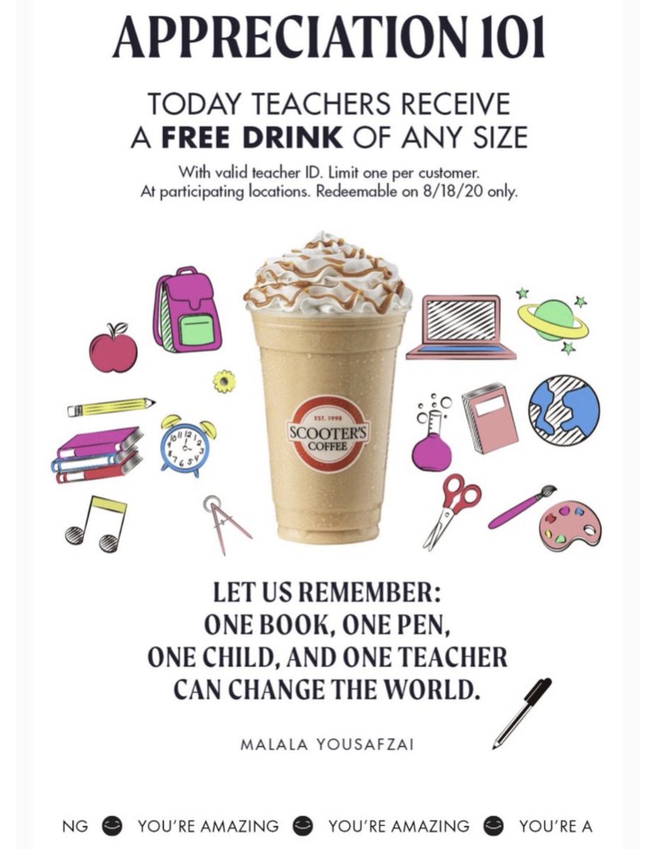 NP_CentralElem's tweet photo. @NorthPolkCSD teachers! Head to the closest @scooterscoffee for your FREE drink! @NP_CentralElem @NorthPolkHS @NPMSComets #WestElementary #NPCometPride https://t.co/on4M887RKM