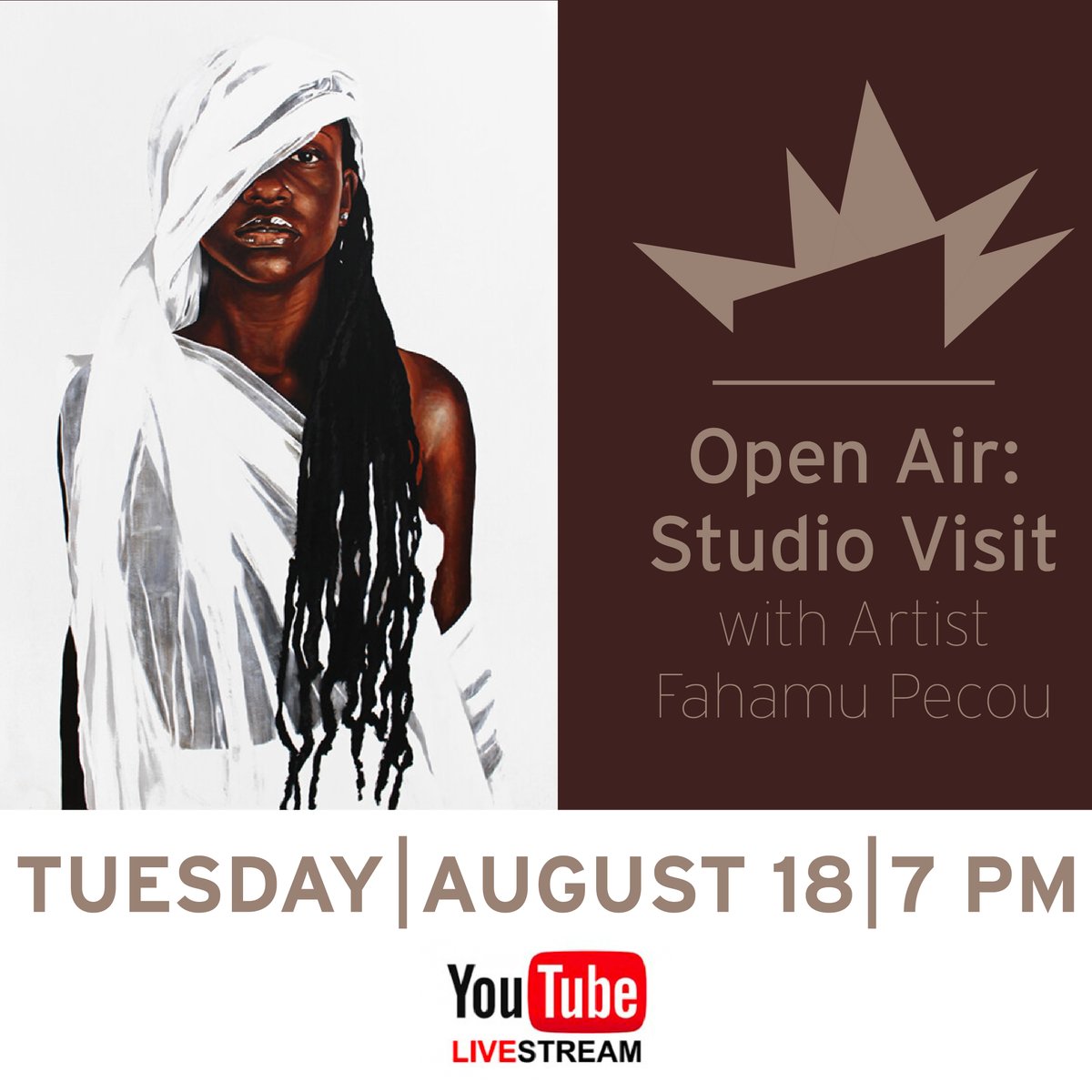 HBGanttCenter's tweet photo. Tonight at 7PM on YouTube Live! Join us for #OpenAir with artist @fahamupecou. #artists #art #conversations #blackart #atl #morehousecollege #emoryarts https://t.co/TctjHxZAvr