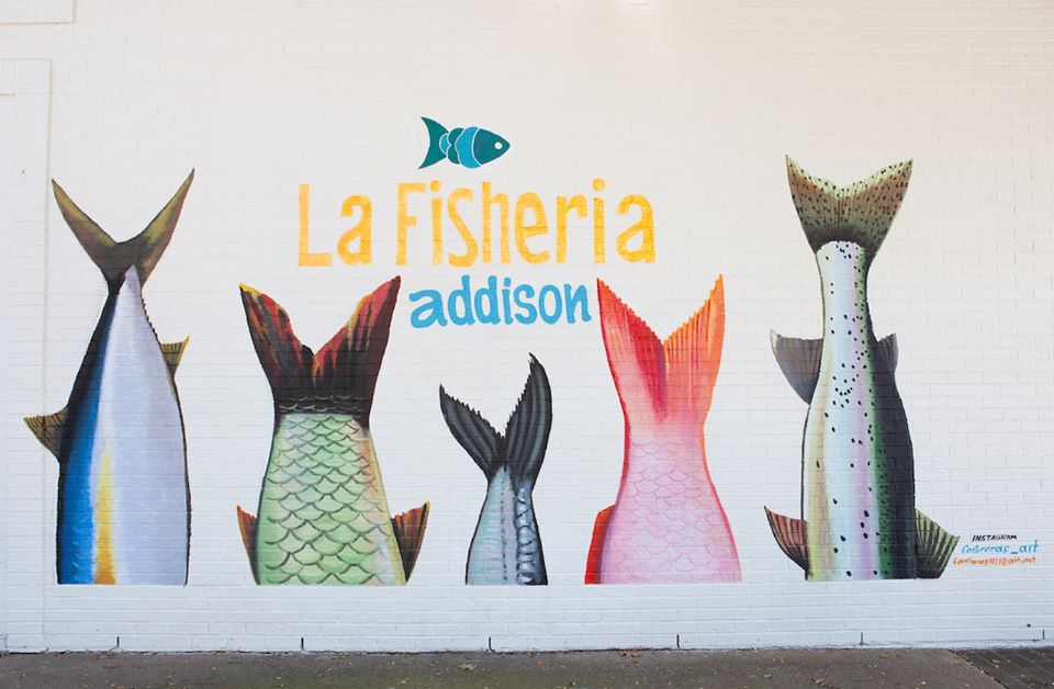 VisitAddison's tweet photo. Welcome to Addison, La Fisheria (14905 Midway Road, Suite 101)! Check out this new Mexican Seafood restaurant in town, and grab a photo by the "fish wall" while you're there! #VisitAddison https://t.co/2lFg5atctQ