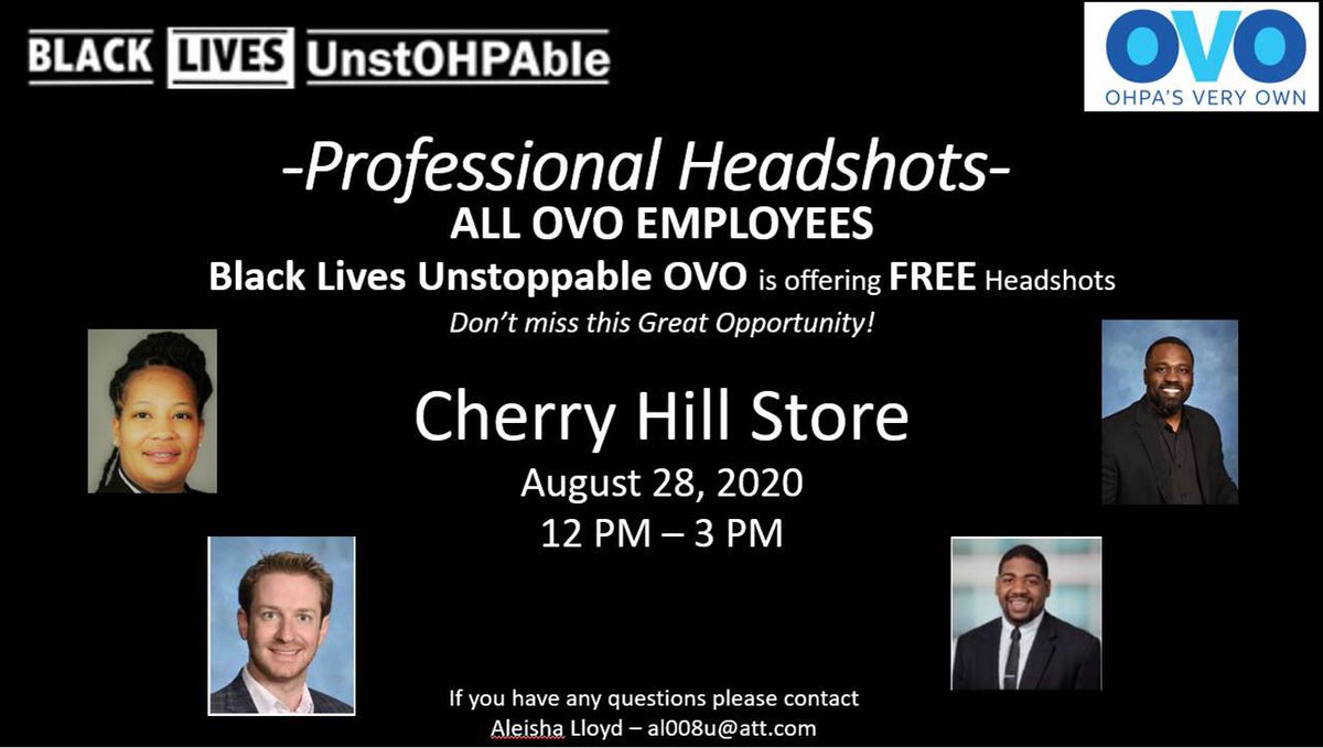 Pick out your best outfit & get your Smile Ready! BLU & OVO are excited to offer FREE Professional Headshots to all OVO Employees. Don’t miss this great opportunity! @aleishamarie30 @TheRealDB919 @Me_Shalex @realmccoy1988 @ChrisOATT @Burgy1118 @Aerial_Gallo @anghenry5711