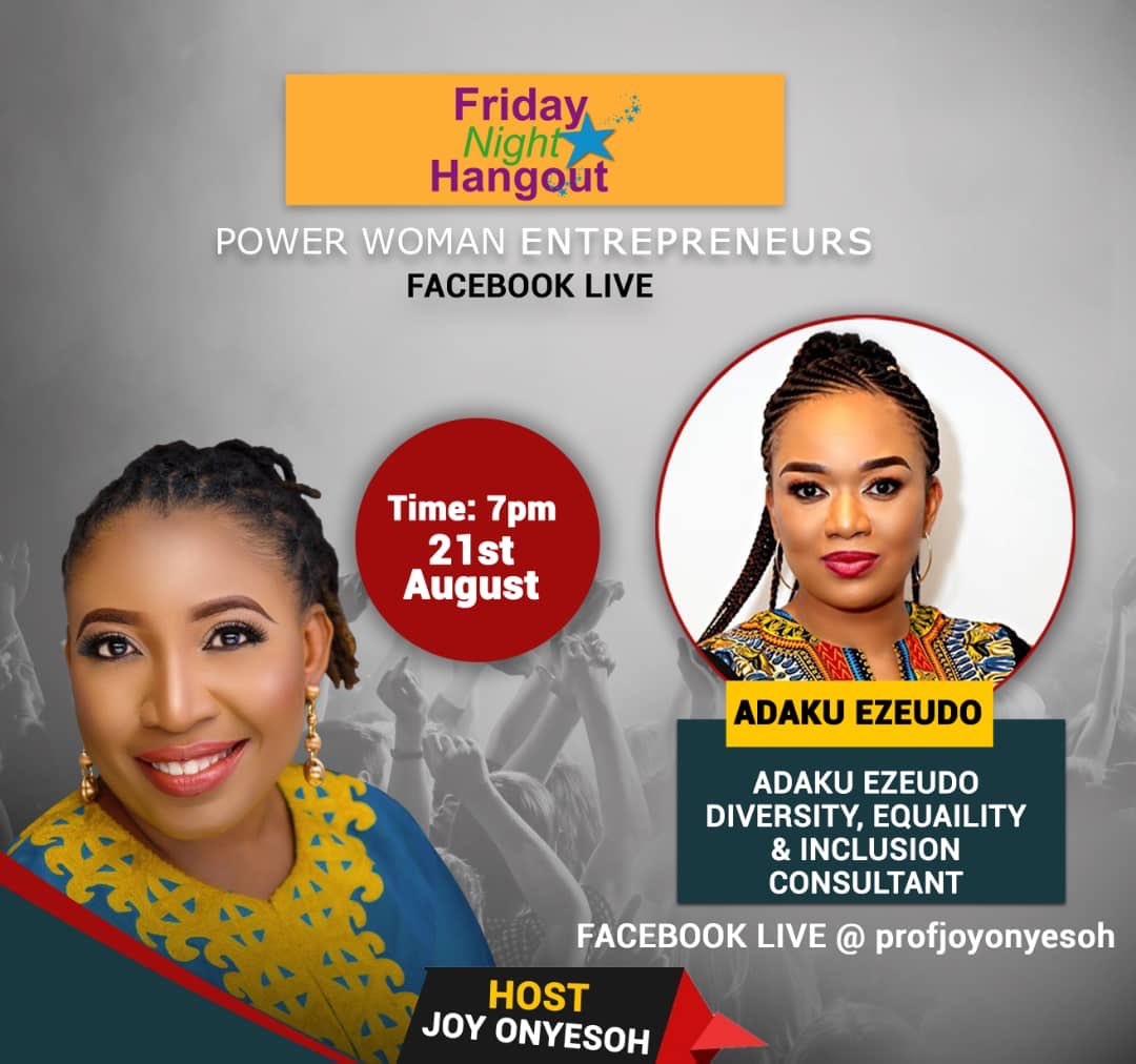 JoyOnyesoh's tweet photo. This Friday , I will be hosting an amazing power woman entrepreneur- Adaku Ezeudo. We would be discussing inclusion, equality , diversity and much more. Join us ! https://t.co/cJCYlHMRqI