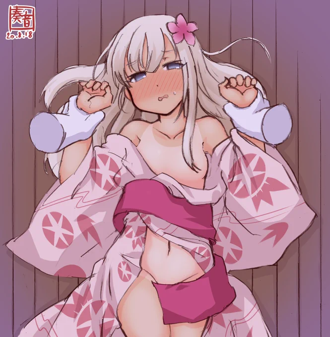「あ、あの…!/// 
 きっとろーちゃん汗くさいから、今はダメなんですって…!」

#艦これ版深夜の真剣お絵描き60分一本勝負
#艦これ版真剣お絵描き60分一本勝負_20200818
#呂500 