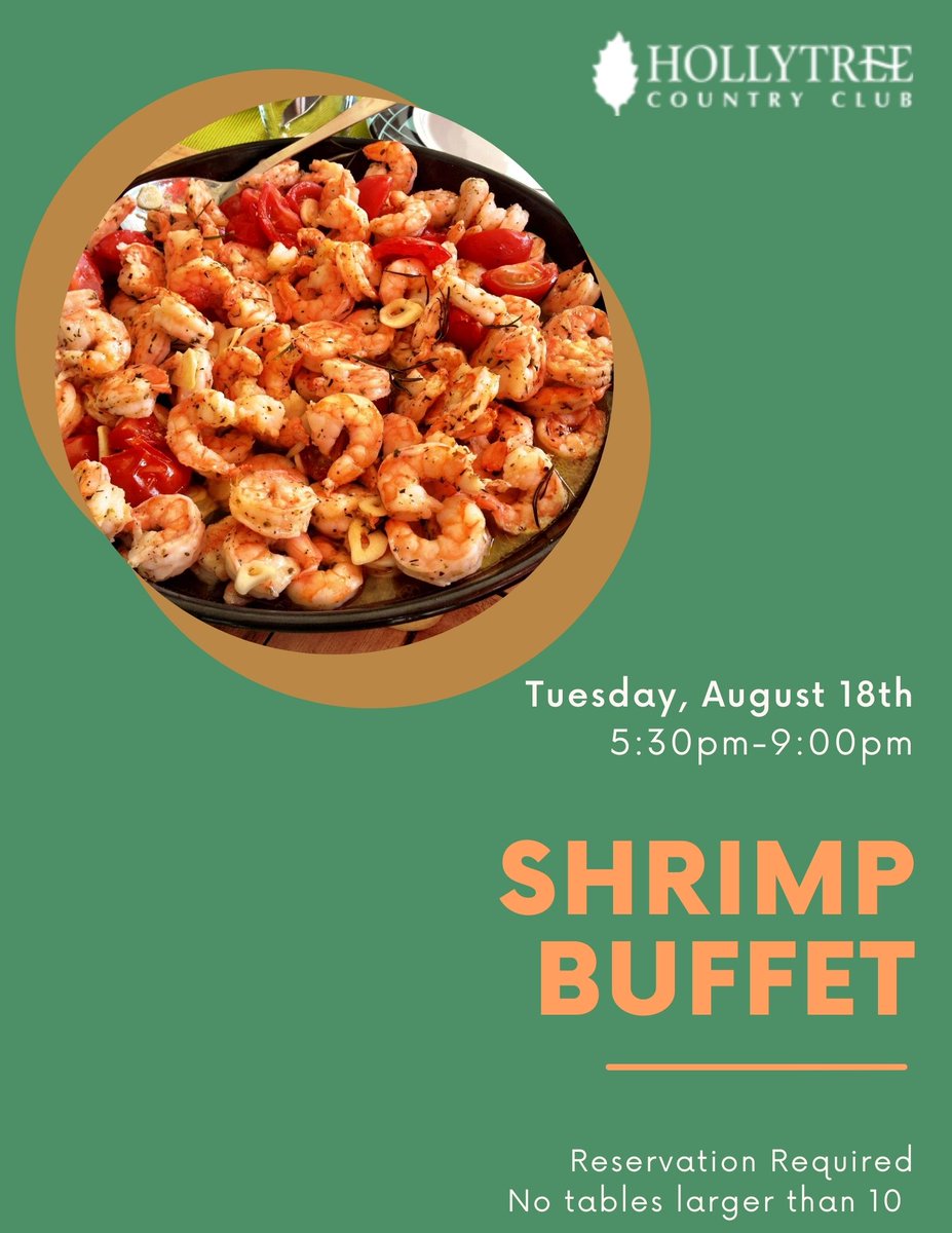 HollytreeTyler's tweet photo. Join Hollytree Tonight and enjoy our Shrimp Buffet!
903-581-4952
Reservations Required
No tables larger than 10 https://t.co/n6aWZIFuaD
