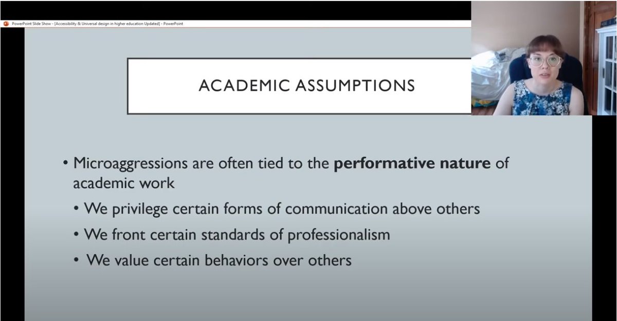 "You need to rethink what image you have of your students, and what image you have of professional behavior. A lot of the qualities that we claim to foster are qualities that contribute to ableism."  @AcademicChatter  #HigherEd  #Diversity  #DisabledInSTEM  #AcademicAbleism1/6