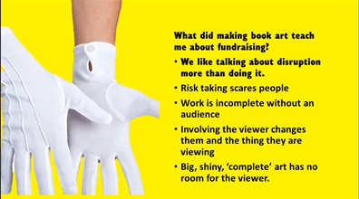 * stay single minded in your propositions* we talk disruption but it scares us - what stops people fully engaging with us? What do you have they could touch?* "Why?" Search for meaning is common to art & fundraising - it's an emotional transaction @derekhumphries  #ArtsSummit