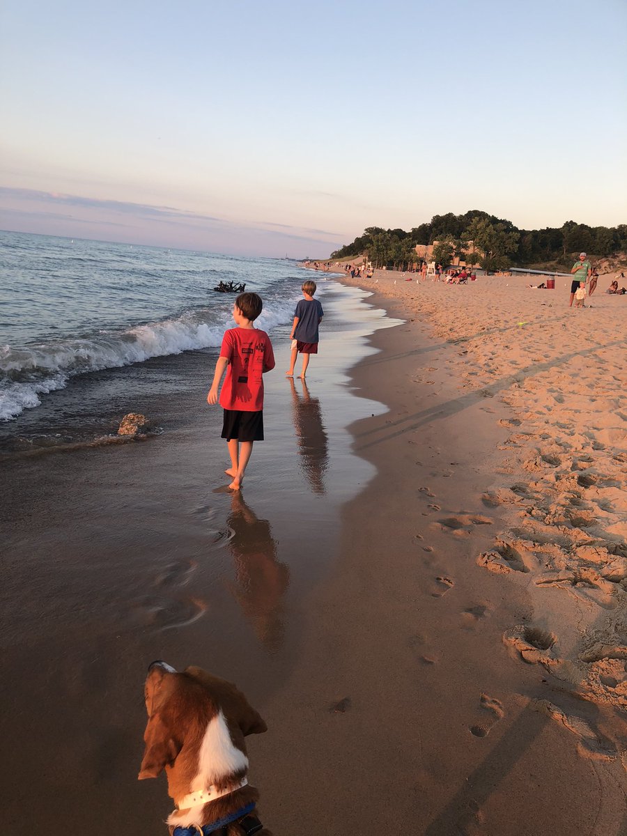 drio_rachel's tweet photo. What a view! Chicago in the distance. The kids wanted to stop and stay here...I donβt blame them. They took a quick dip before the sun set for the day...the water was so comfortable. @IndianaDunesNPS #utahorbust https://t.co/qEVB1FfjMh