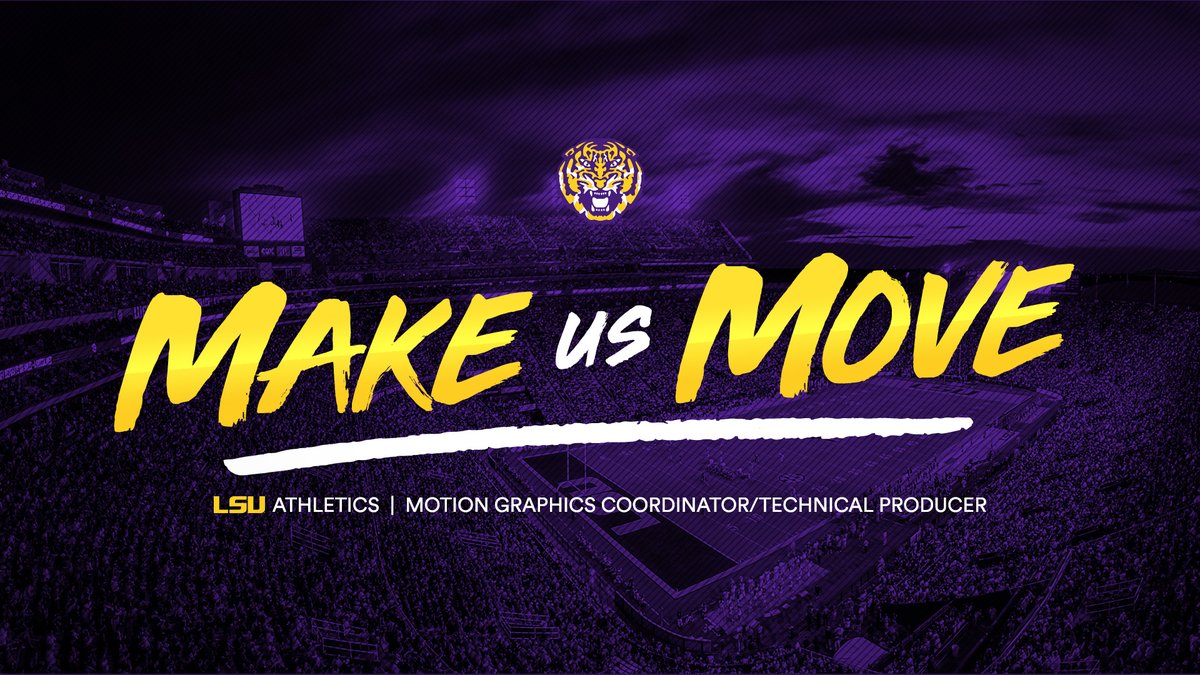 TheBrandLSU's tweet photo. Produce motion/animation content for our nationally-recognized athletics venues and platforms. 

Apply Now: https://t.co/E1rLuFgMwf https://t.co/7BZ5Z7bmSB