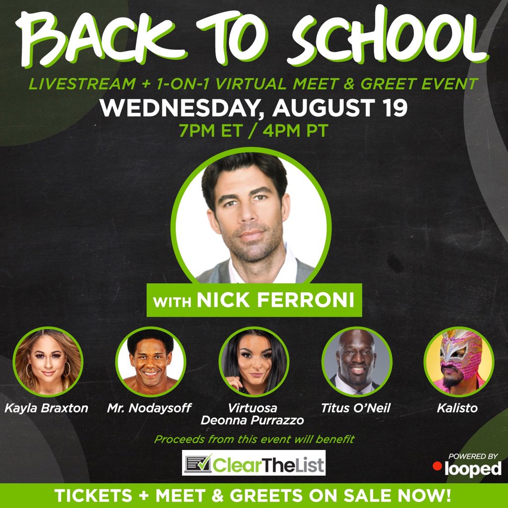 gloat's tweet photo. Join me and other Superstars this Wed. at 7pm ET for a LIVE virtual event to help teachers get the supplies they need for back to school. Here is the link for tickets: https://t.co/vZqN5vrRTm 
#backtoschool #clearthelist @realfredrosser @TitusONeilWWE #LuchaKids #LuchaLuchaLucha https://t.co/9IgZZFLS5H