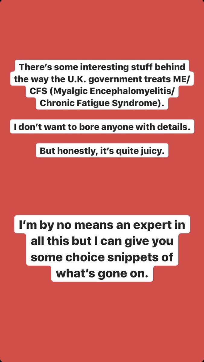 Short series about the scandal of how people with ME are treated in the U.K. and beyond.( @theslowlane_ME’s post reminded me that I never shared these insta stories on twitter)If you enjoy a scandal, it’s juicy.But also... we need you. #PACETrial  #MECFS  #pwME  #MedTwitter