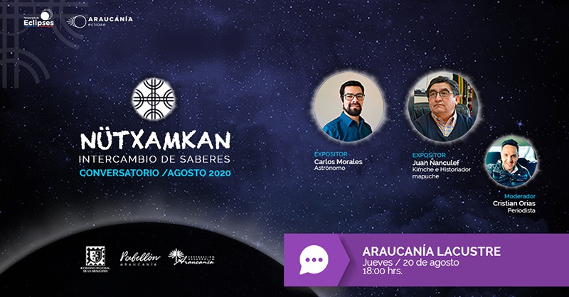 eclipse_2020's tweet photo. El historiador mapuche Juan Ñanculef y el astrónomo Carlos Morales, protagonizarán un nuevo conversatorio sobre el #EclipseSolar del próximo 14 de diciembre. Todos invitados a participar este jueves 20 de agosto a las 18:00 horas. 

Inscripciones en https://t.co/VBYkzzncaZ https://t.co/HsLevVEoDj