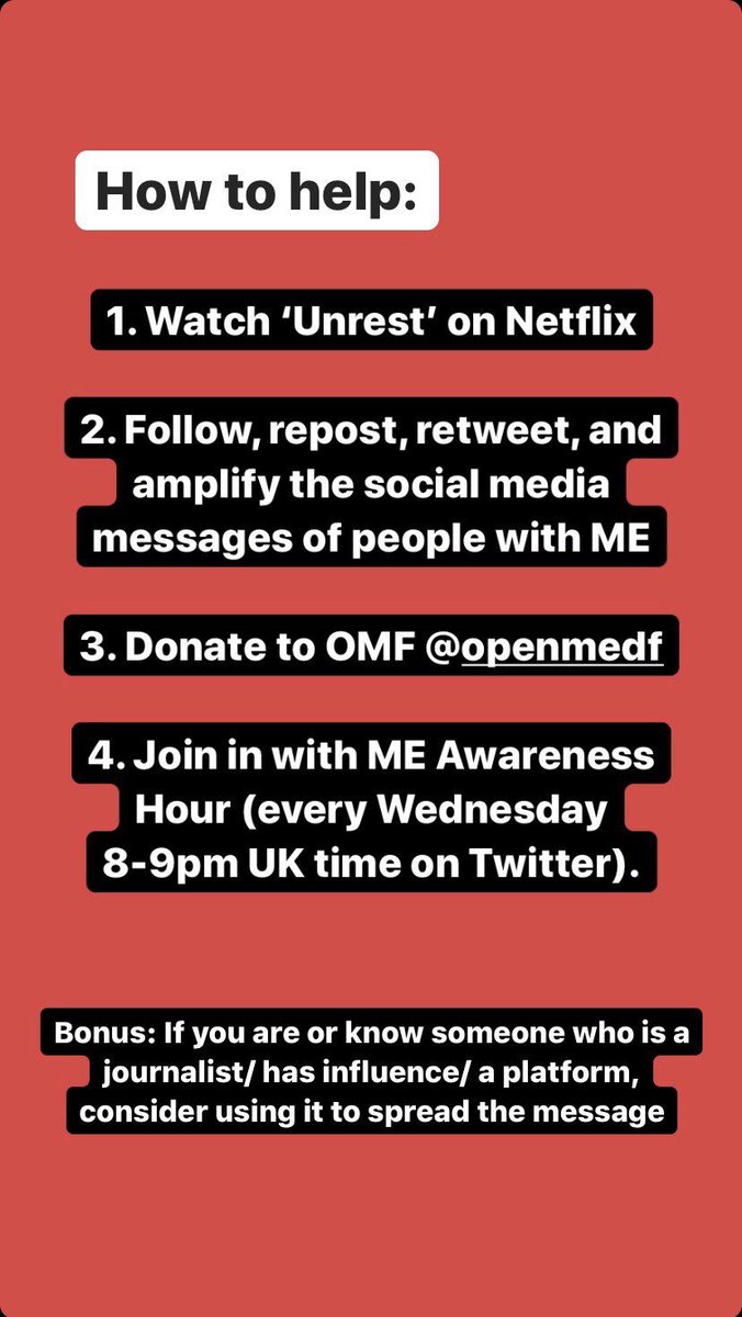 Slide 2 mentions  @OpenMedF and Ron Davis. Ron’s son  @DafoeWhitney has severe ME and is cared for by his mum  @JanetDafoe. They are an incredibly family.Slide 4 mentions  @unrestfilm by  @jenbrea