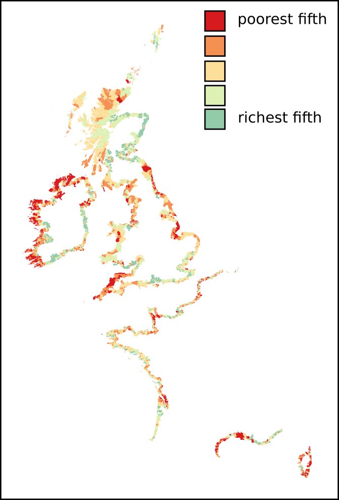 Is the UK's coast poor? Yes, but only because of England. A blog post in which I share how to create this map of coastal income -- and explain why I'm not sharing the map of income for the whole of the countries until I've cheered up a bit.  https://odileeds.org/blog/2020-08-18-is-the-uk-coast-poor-.html