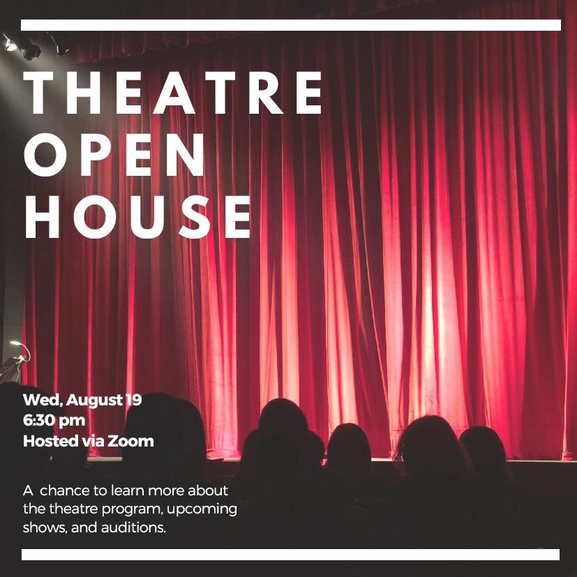 blackburnMUTH's tweet photo. The annual Theatre Open House will be held this Wednesday, August 19 at 6:30 pm on Zoom. We will introduce ourselves and discuss the plans for this semester. 

The link and access code for the meeting can be found on our Facebook page or by emailing theatre@blackburn.edu. https://t.co/QEuuDLzpUB