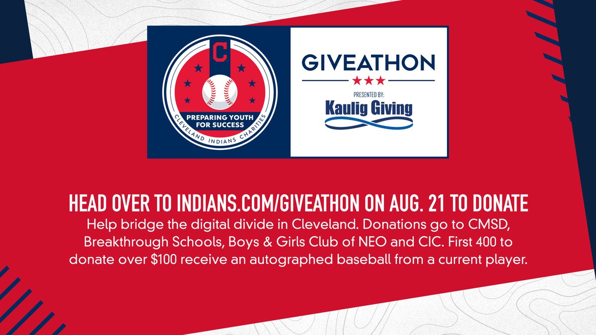 CLEMetroSchools's tweet photo. The Cleveland Indians Charities Giveathon, scheduled for Friday, will raise money to help bridge the digital divide in Cleveland. Funds will go to CMSD and other organizations. https://t.co/PPNQSjIq3C