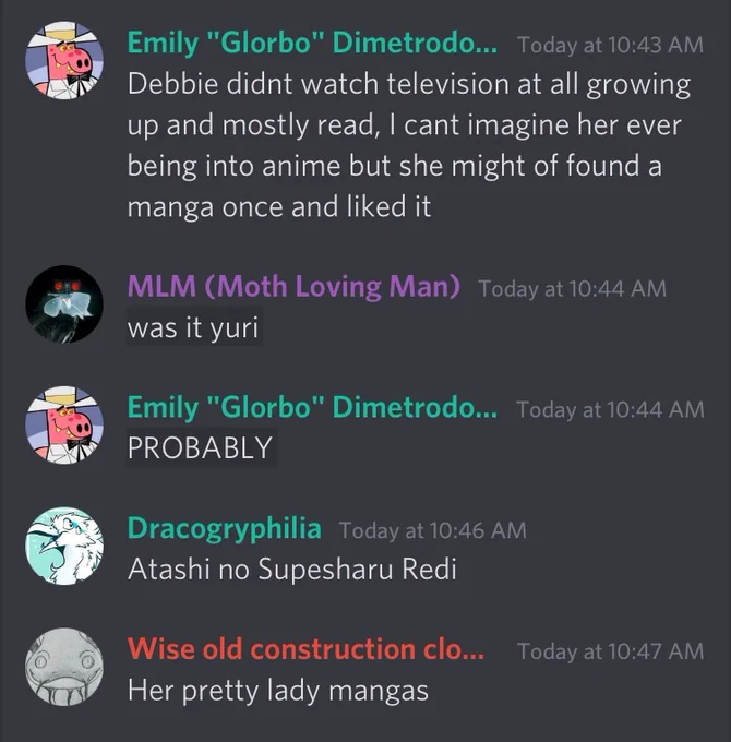 Someone asked if Debbie would like Anime on Discord 