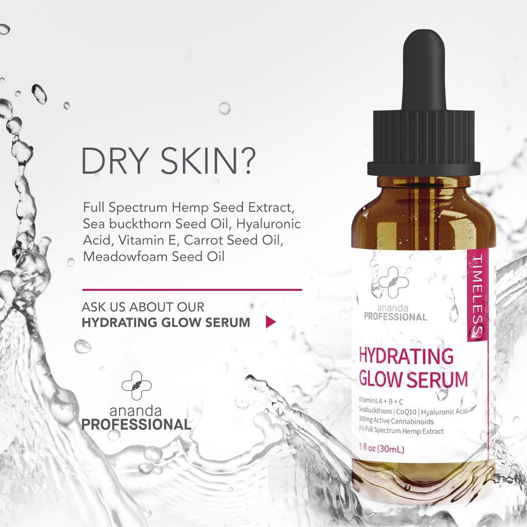 CypressRx's tweet photo. Ananda's Hydrating Glow Serum takes a natural approach to help reduce the appearance of fine lines and wrinkles. Infused with #fullspectrumhempextract, this product draws moisture to the skin, giving you a radiant glow. Ask us about the many benefits of #hempinfused #skincare! https://t.co/13fYi7KQ70