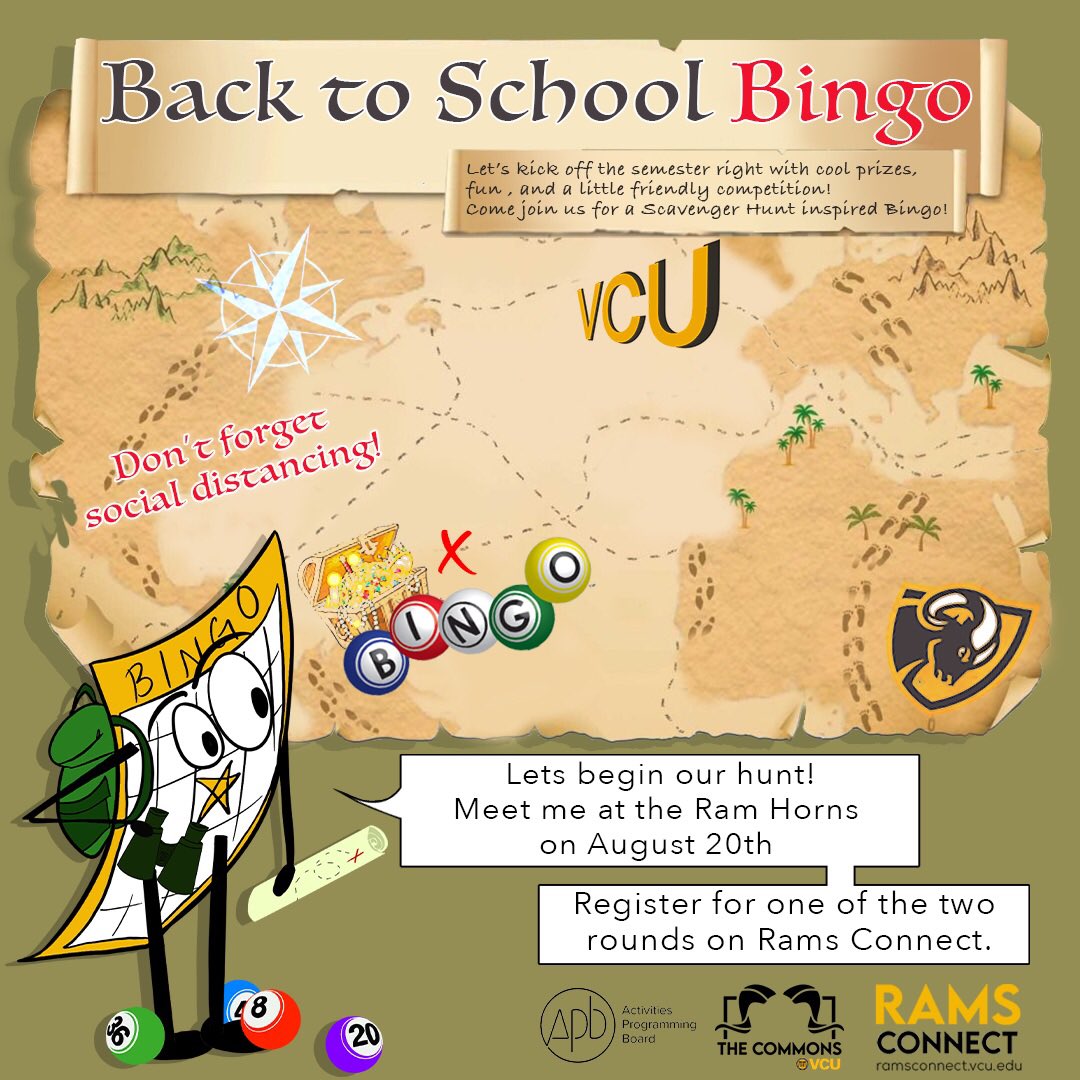 APB_VCU's tweet photo. This Thursday August 20th we’re hosting a Back to School Bingo! There will be two rounds! One from 7-8pm and another from 8-9pm. Link in bio to register! https://t.co/Y79pWJ8OxN