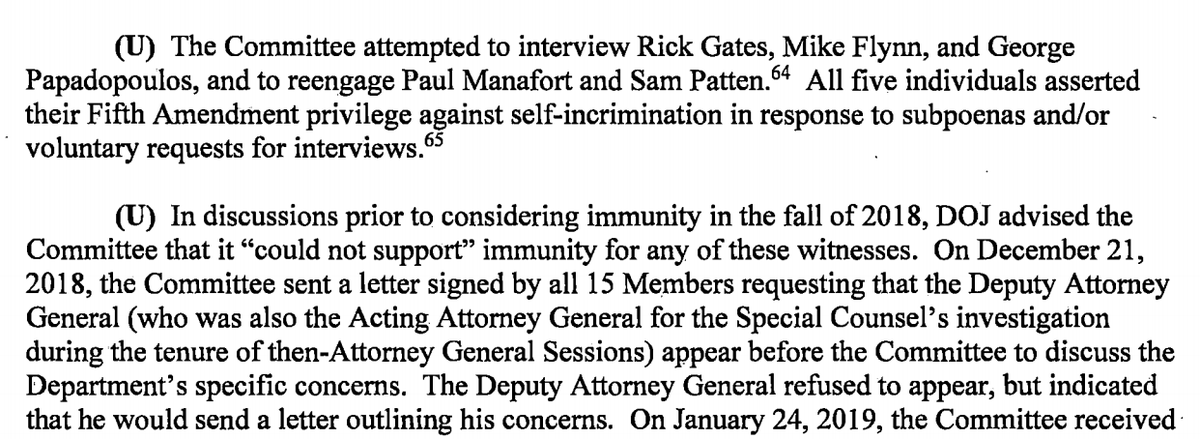 So all the people prosecuted by Mueller tried to get immunity. Rosenstein refused. SSCI did NOT try to get Papadopoulos' testimony after Mueller finished, and failed to get the other four.