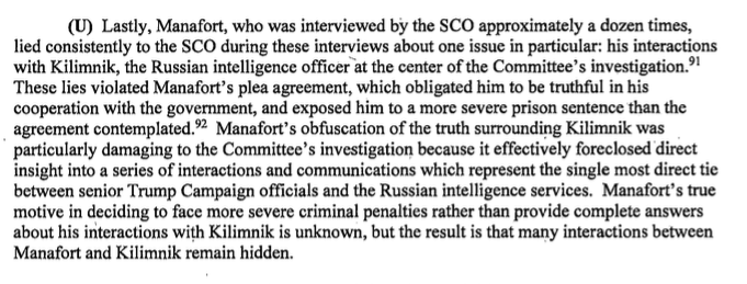 DavidCornDC's tweet photo. Bipartisan Senate intel. committee report says there was a "direct tie between senior Trump Campaign officials and the Russian intelligence services" via Manafort. And remember: Manafort publicly denied Russia was interfering in the elections. This ought to be big news. https://t.co/LnTg2sqjqX
