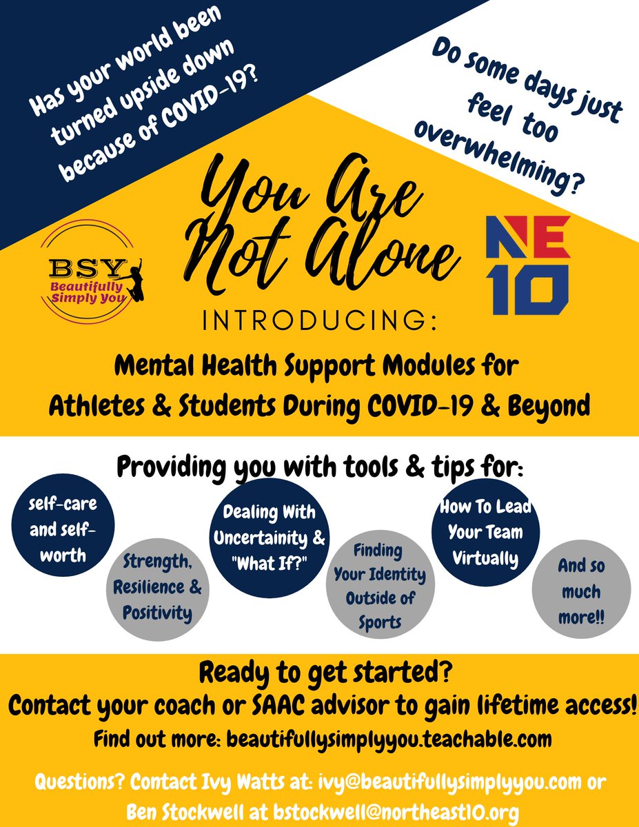 We're excited to partner with @BeautSimpYou to provide all student-athletes with a free online course for mental health support and training!

RELEASE👉bit.ly/2Y8TonJ

#NE10EMBRACE40