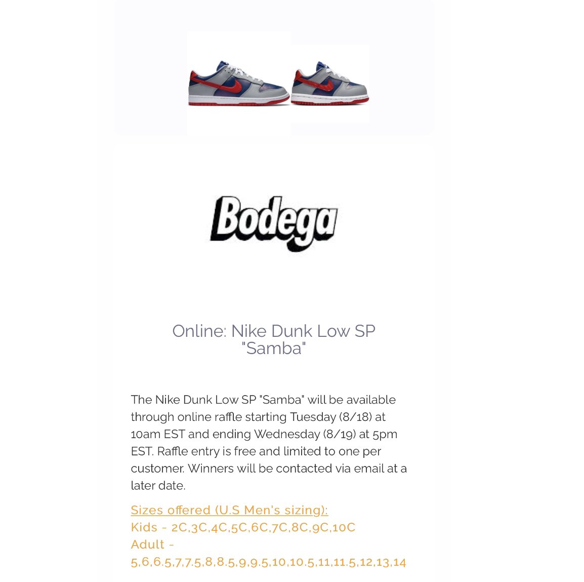 samba dunk low raffle