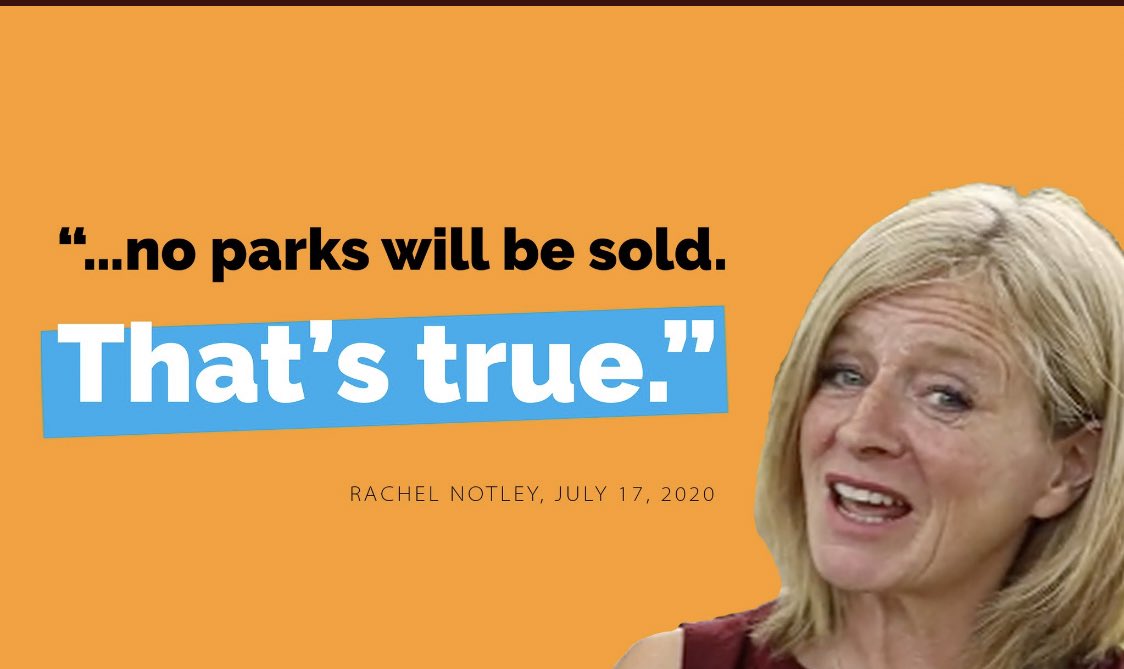 Everyday, we see MLA Notley and her colleagues in the NDP tell the same lie about 'selling parks'But, even MLA Notley accidentally told the truth and admitted that no parks will be sold. Period.  #ableg 3/x