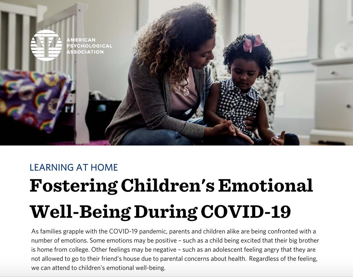 Yesterday, we held our #BackToSchool town hall with <a href="/YalePediatrics/">Yale Pediatrics</a> <a href="/YNHH/">Yale New Haven Hosp</a> focused on children's social/emotional well-being. Today, be sure to follow up by reading this factsheet on Fostering children’s emotional well-being during #COVID19 from <a href="/APA/">American Psychological Association</a>:
apa.org/topics/covid-1…