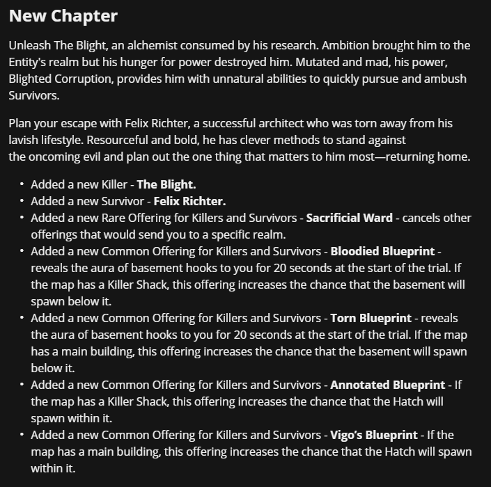 Leaksbydaylight Dead By Daylight Leaks More V4 2 0 Ptb Patch Notes In The Screens Killer Name The Blight Survivor Name Felix Richter Visual Update Also For Generators Pallets