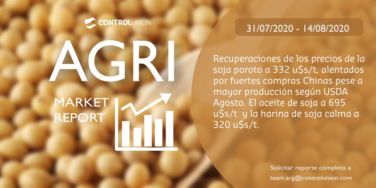 ControlunionARG's tweet photo. • Agri Market Report • 
Período 31/07/20 - 14/08/2020 
Solicitar reporte completo a team.arg@controlunion.com https://t.co/Ks7YSSpGWE