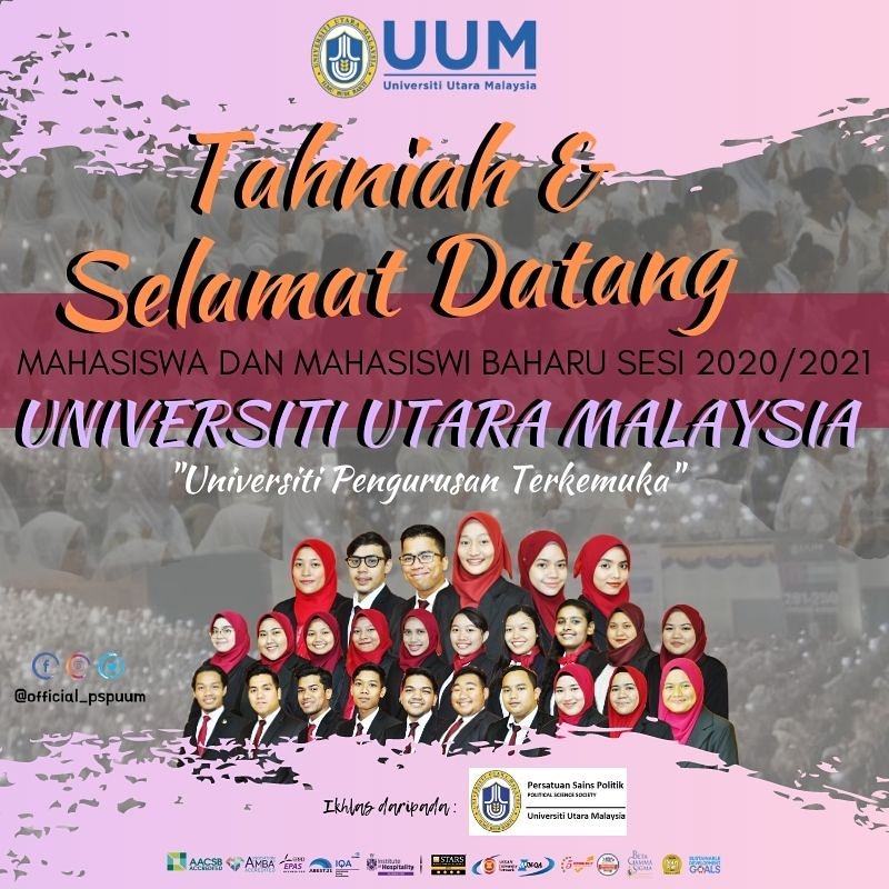 [ Tahniah & Selamat Datang ]
•
Barisan Kepimpinan serta semua ahli Persatuan Sains Politik, Universiti Utara Malaysia mengucapkan Tahniah dan Selamat Datang buat semua mahasiswa dan mahasiswi baharu sesi 2020/2021 ke Universiti Utara Malaysia.
#pspuum
#universitiutaramalaysia