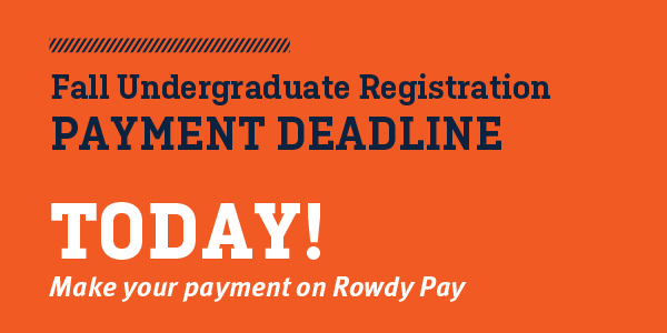 UTSAOneStop's tweet photo. Tuition and fees for undergraduates registered by Aug 14 are due today at 5pm. You can make payment arrangements on Rowdy Pay. Need an extension? Complete a T&amp;F Loan on ASAP. https://t.co/XEpuiD1CO5 #UTSA https://t.co/H6kow90saJ