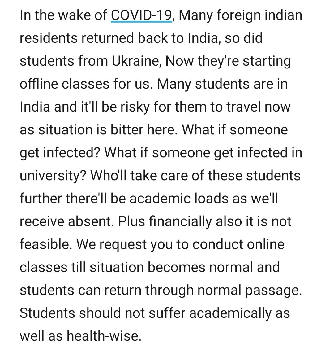 Amisha_0610's tweet photo. @DrRPNishank Sir the universities in Ukraine are calling us back in this situation to start offline classes even though the situation there is worse than India according to population. Requesting for online classes until situation gets at ease @IndiainUkraine @narendramodi https://t.co/MxJhTM1g5C