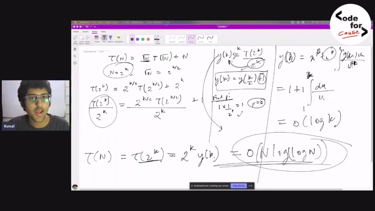 carrycooldude's tweet image. Today's Session is on next level good hear Akra-Bazzi Formula.... Thanks @kush_kunal hope to talk with you to bring #codeforcause to my college