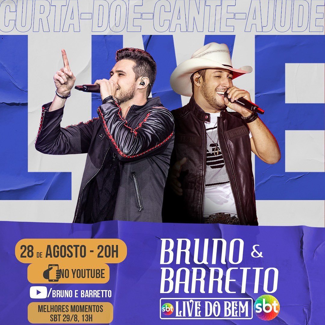 brunoebarretto's tweet photo. Vem aí mais uma live pra vocês! Então anota aí que dia 28/08 (sexta), a partir das 20h.
#brunoebarretto #livedobem #sbtnointerior #sbt #fiqueemcasa https://t.co/IN511QpsB9