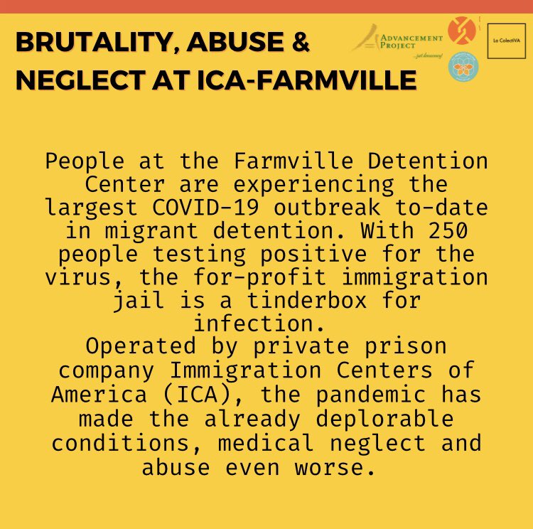 People at the Farmville Detention Center are experiencing the largest COVID-19 outbreak to-date in migrant detention. With 250 people testing positive for the virus, the for-profit immigration jail is a tinderbox for infection.