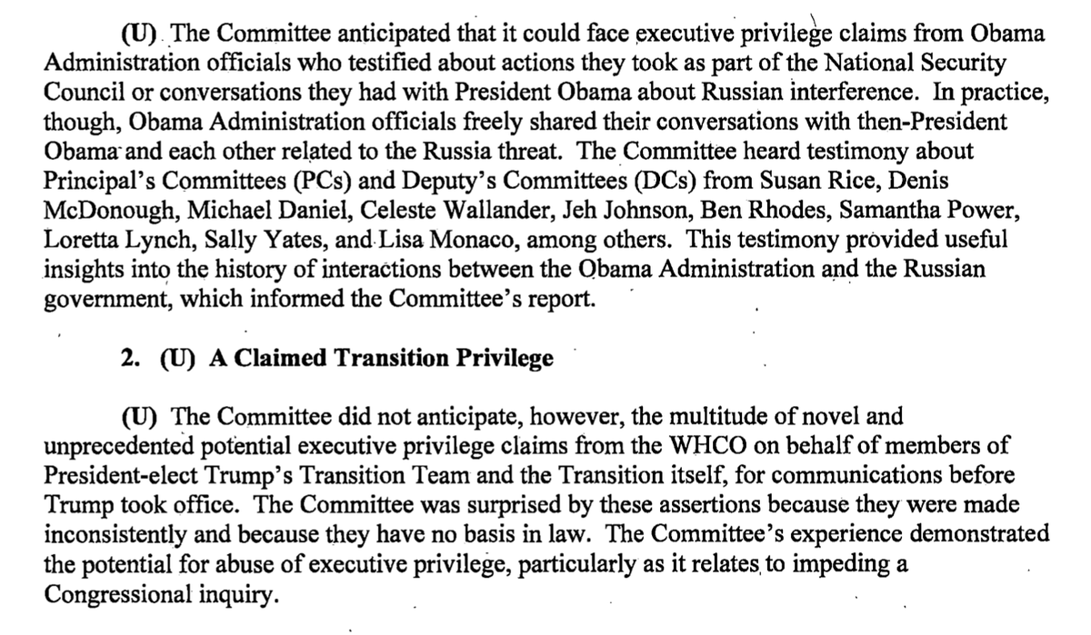 This is hilarious: SSCI found that the Obama Admin. could have cited executive privilege, and didn't. The Trump morons didn't have privilege, but *did* try to cite it. And this was darkly hilarious, indicative, and problematic.