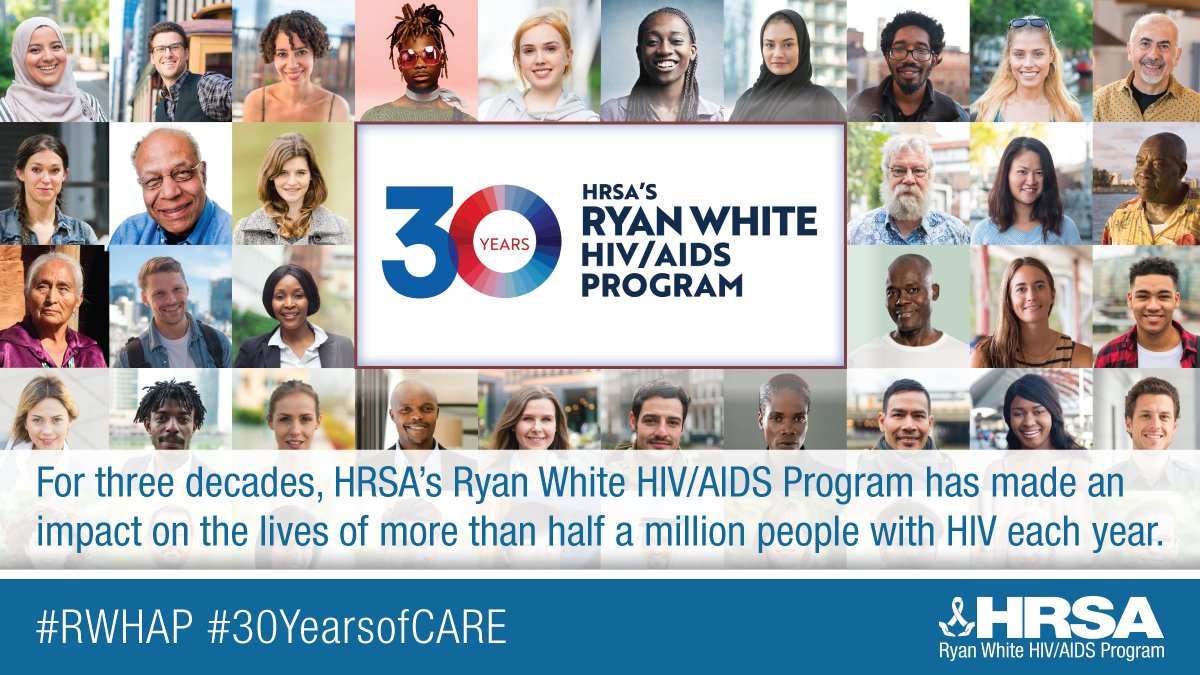 Happy 30th anniversary to the #RyanWhite Program (#RWHAP)! In 1990, the Ryan White CARE Act created the largest federal program providing care &amp; treatment to people w/ #HIV. bit.ly/3iOmjp7  #30YearsofCARE