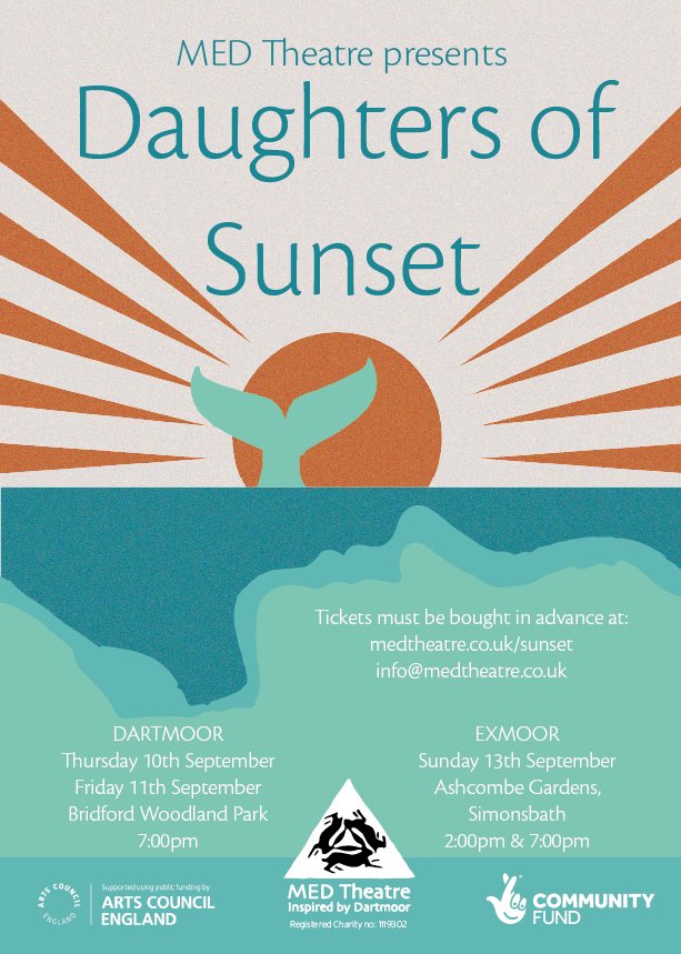 medtheatre's tweet photo. We are thrilled to reveal the poster for our upcoming production Daughters of Sunset as part of our 2020 @ace_national funded project - Moor Voices.
Tickets will go live this evening for outdoor performances at Bridford Woodland Park on Dartmoor and Ashcombe Gardens,on Exmoor. https://t.co/FIljR1VZqr