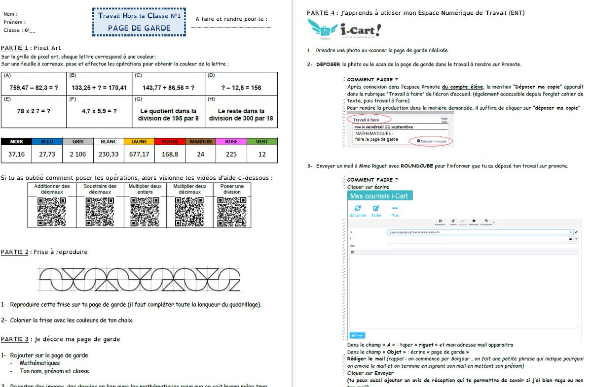 Page De Garde Maths 6ème Joan Riguet on X: "Page de garde en 6e avec idée d'utiliser l'ENT pour se familiariser avec l'outil. J'ai fait de même en 4e et 3e mais pas les mêmes énoncés pour
