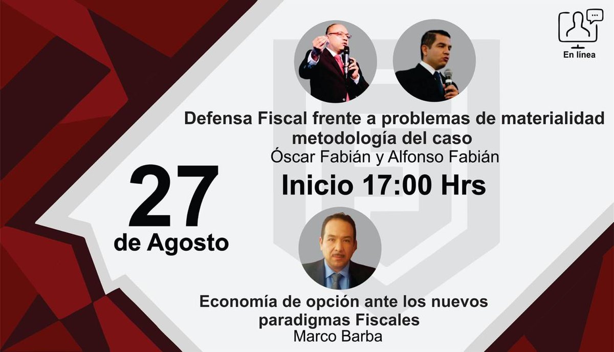 DEFIS (@defiscucea) on Twitter photo Te compartimos los próximos eventos de Fiscalística respaldados por la Revista “Consejero Empresarial".
Mayores Informes:
oficinagdl@consejeroempresarial.mx
suscripciones@consejeroempresarial.mx
WhatsApp (33) 2671 0295 y 33-1568 1826 Te compartimos los próximos eventos de Fiscalística respaldados por la Revista “Consejero Empresarial".
Mayores Informes:
oficinagdl@consejeroempresarial.mx
suscripciones@consejeroempresarial.mx
WhatsApp (33) 2671 0295 y 33-1568 1826