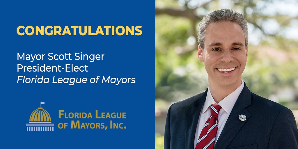 Congratulations to @ScottSingerUSA who has been elected by the @FlMayors to serve as the President-Elect for the association this coming year. Thank you, Mayor Singer, for your advocacy and for representing Boca Raton. @FLCities 👏 Learn more about FLM >> floridamayors.org