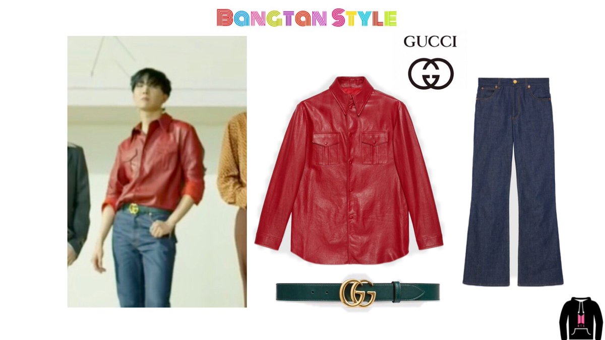 Bangtan Style Slow Dynamite Mv Teaser Hoseok Was Wearing Gucci Leather Shirt With Point Collar 40 Washed Denim Flare Pant 950 Gg Marmont Leather Belt With Shiny Buckle 460