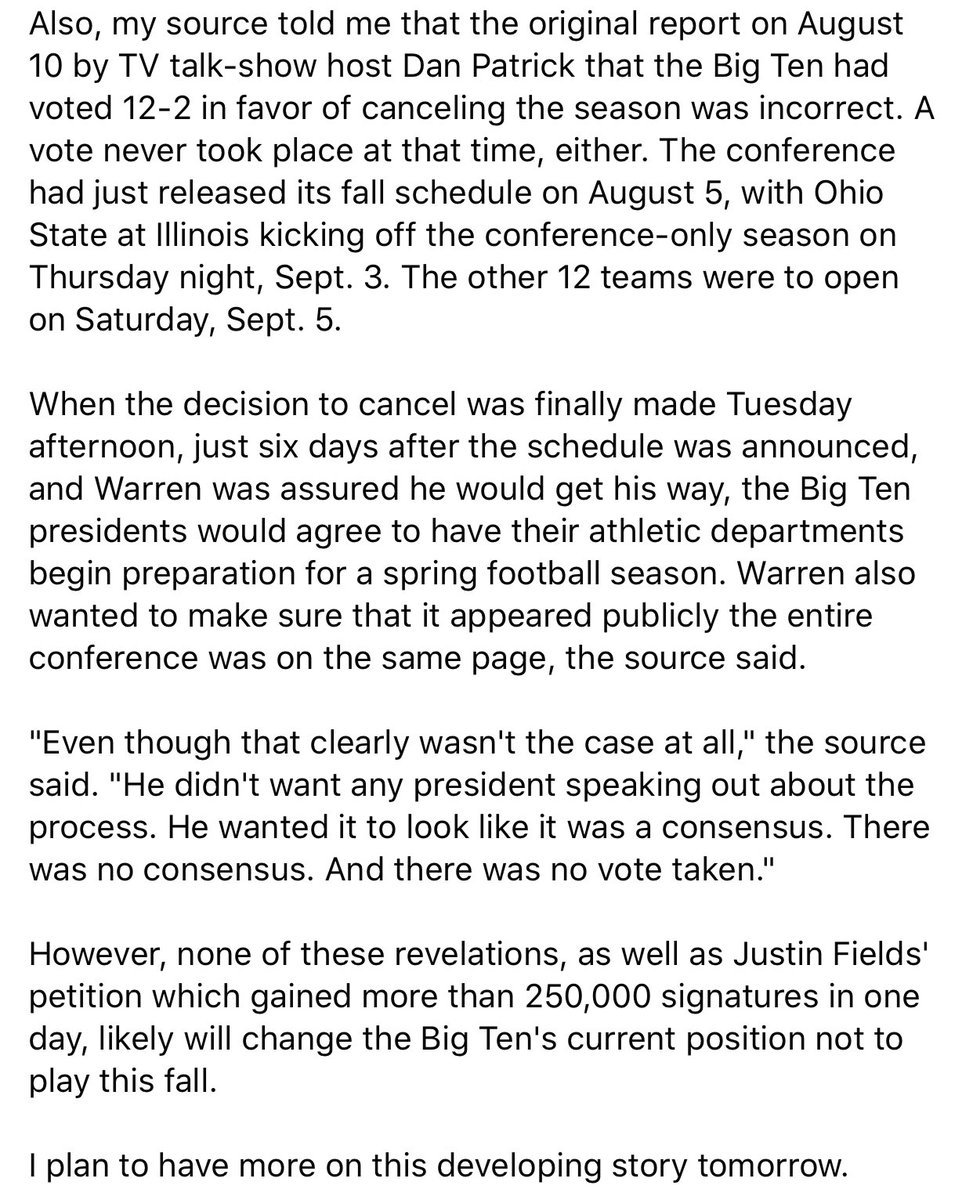 Jade_DFW's tweet photo. If this is true, @KevinFWarren should be fired immediately and the @bigten should reverse their decision.  This should outrage anyone involved.  Spread the word on this far and wide. https://t.co/vUUj5PhakQ